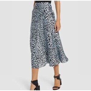 Rebecca Minkoff Davis Skirt Leopard Blue Black Satin Midi - Size 6